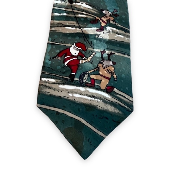 Christmas Silk Tie Santa Kicking Football Reindeer Celebrations Hallmark vintage - Picture 1 of 8